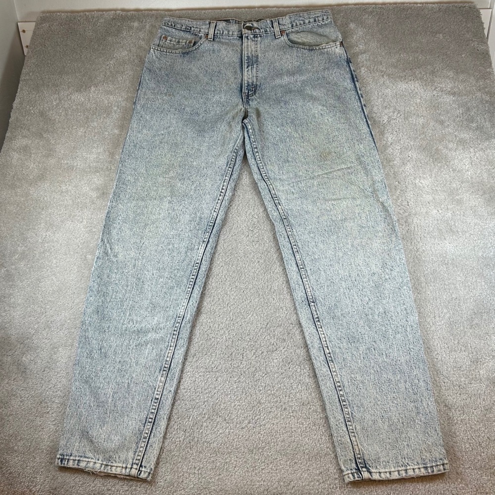 Vintage Levis 550 Relaxed Taper Jeans Mens 38x34 Light Blue Acid Wash USA Made